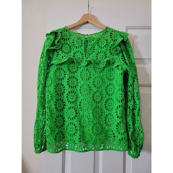 Lilly Pulitzer Caroline Long Sleeve Eyelet Blouse Green M $158 - Picture 5 of 7
